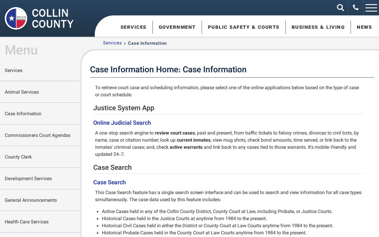 Frisco resident lookup using the Collin County case-information search page