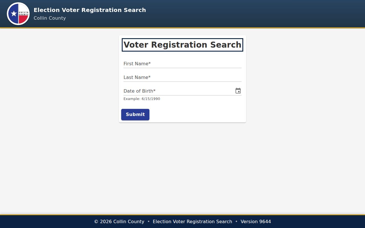 Frisco resident lookup on the Collin County voter registration search form